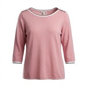 Roz & Ali Pink 3/4 Sleeve Knit Sweater Top Button Shoulder Trim Womens 3X
